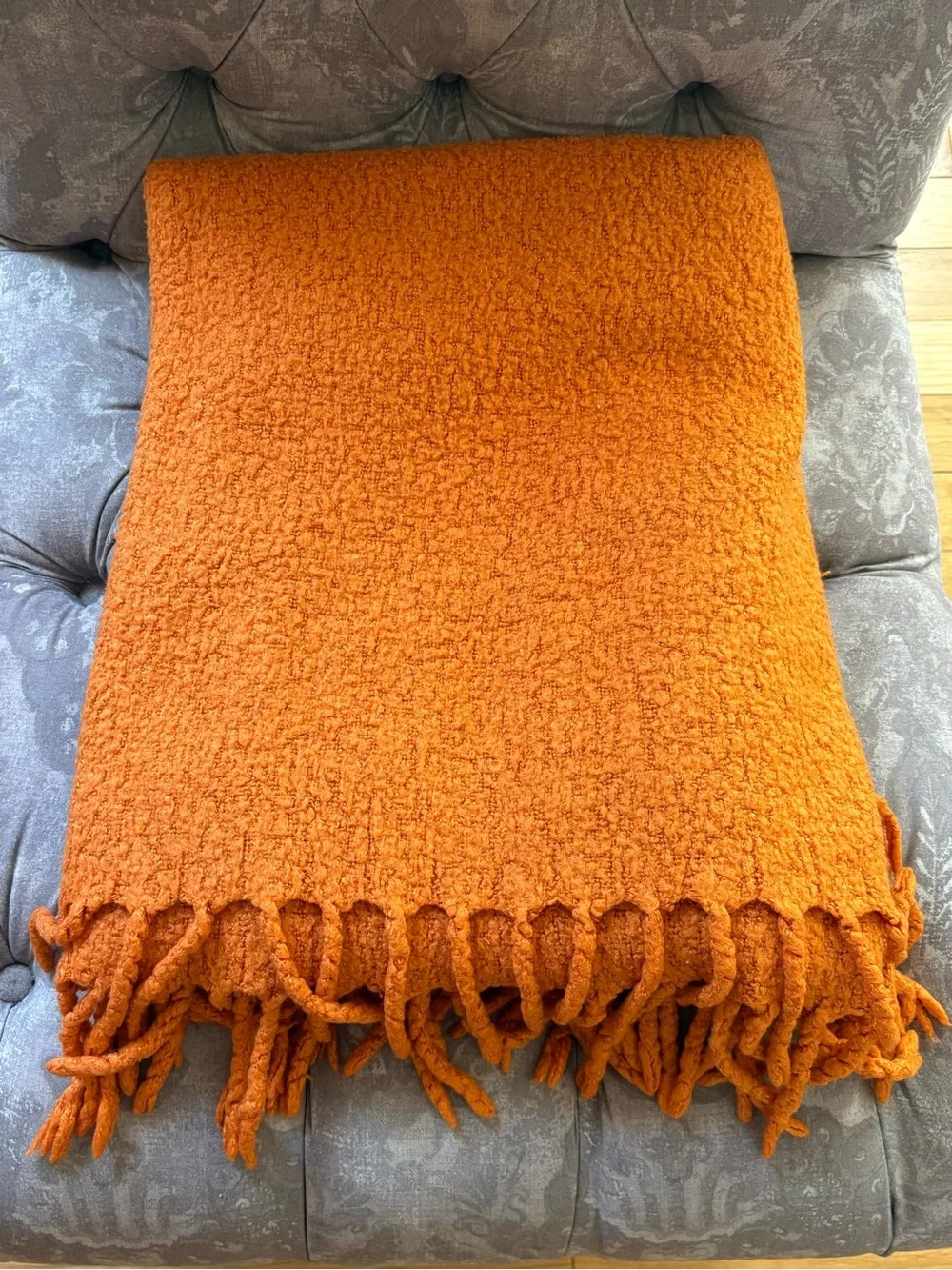 Pottery Barn Cozy Orange Fringe Throw Blanket 50